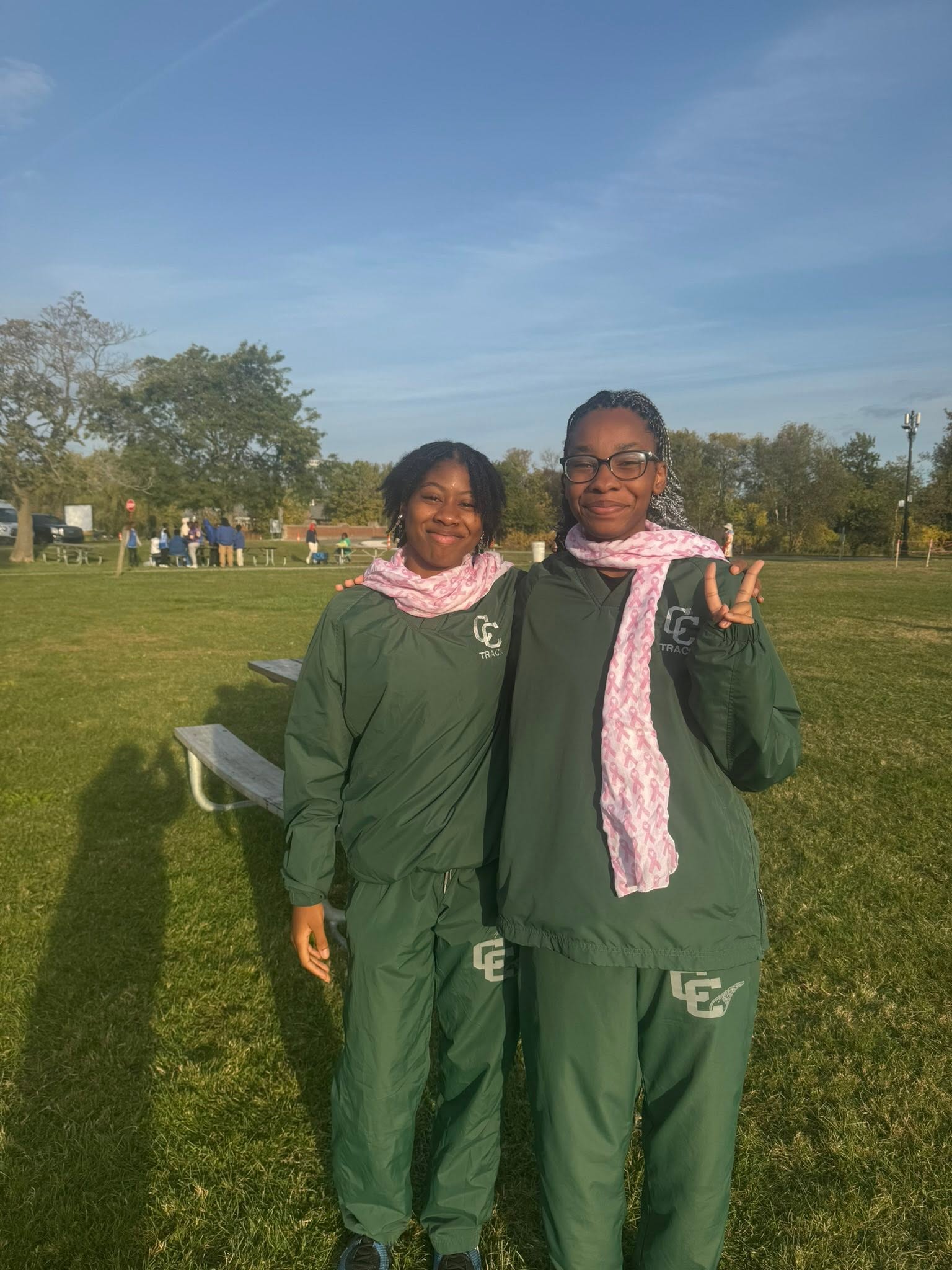 Racing for the C in green and gray